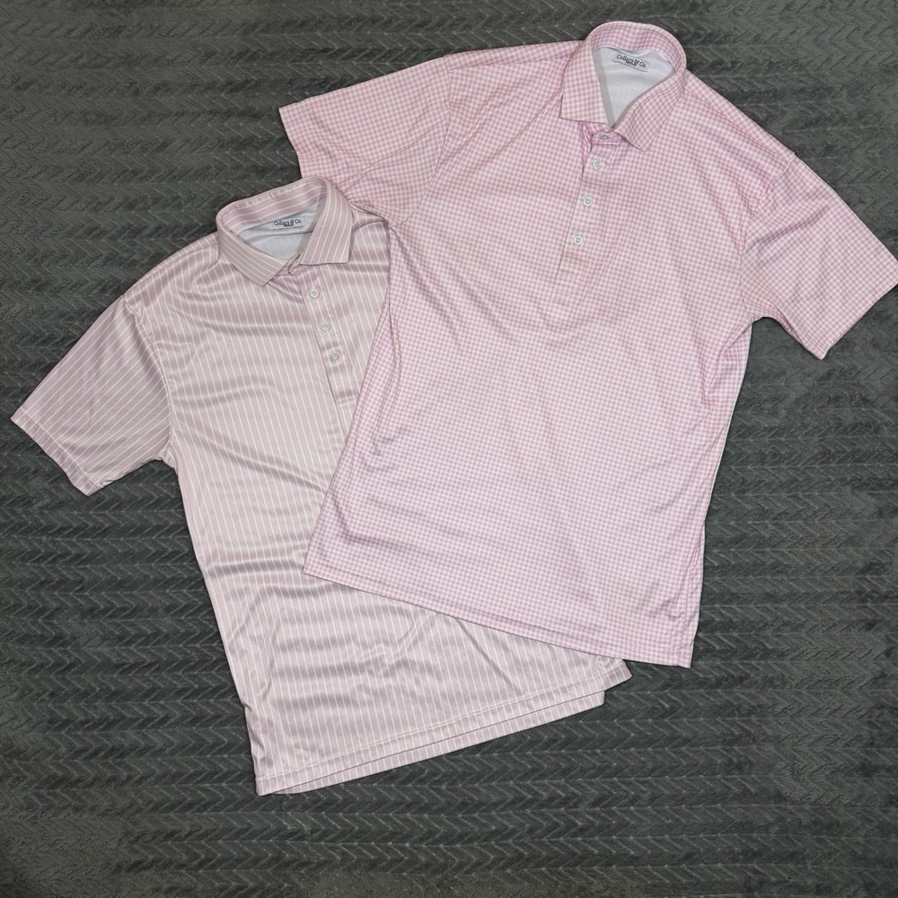 Collars and Co Dress Collar Polo Shirt Lot Of 2 Men Medium Golf Gingham Stripes